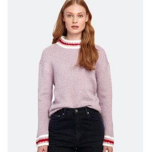 J.O.A. Women’s Mockneck Pullover Sweater with Striped Details Purple Size Medium